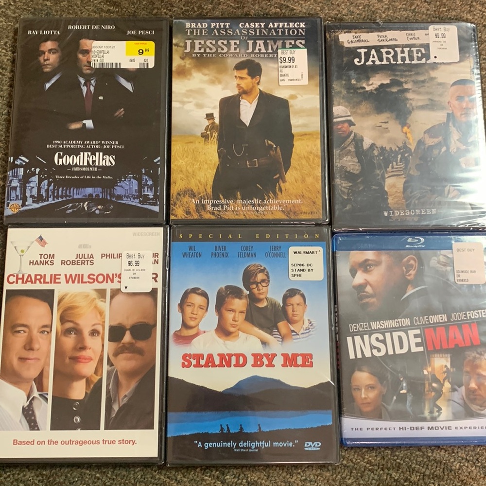 6 dvd for 1 all brand new all rated R goodfellas jarhead stand by me inside man